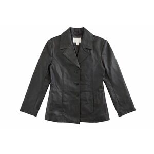 Worthington Jacket Womens Medium Black Coat 100% Genuine Leather City Chic Y2k